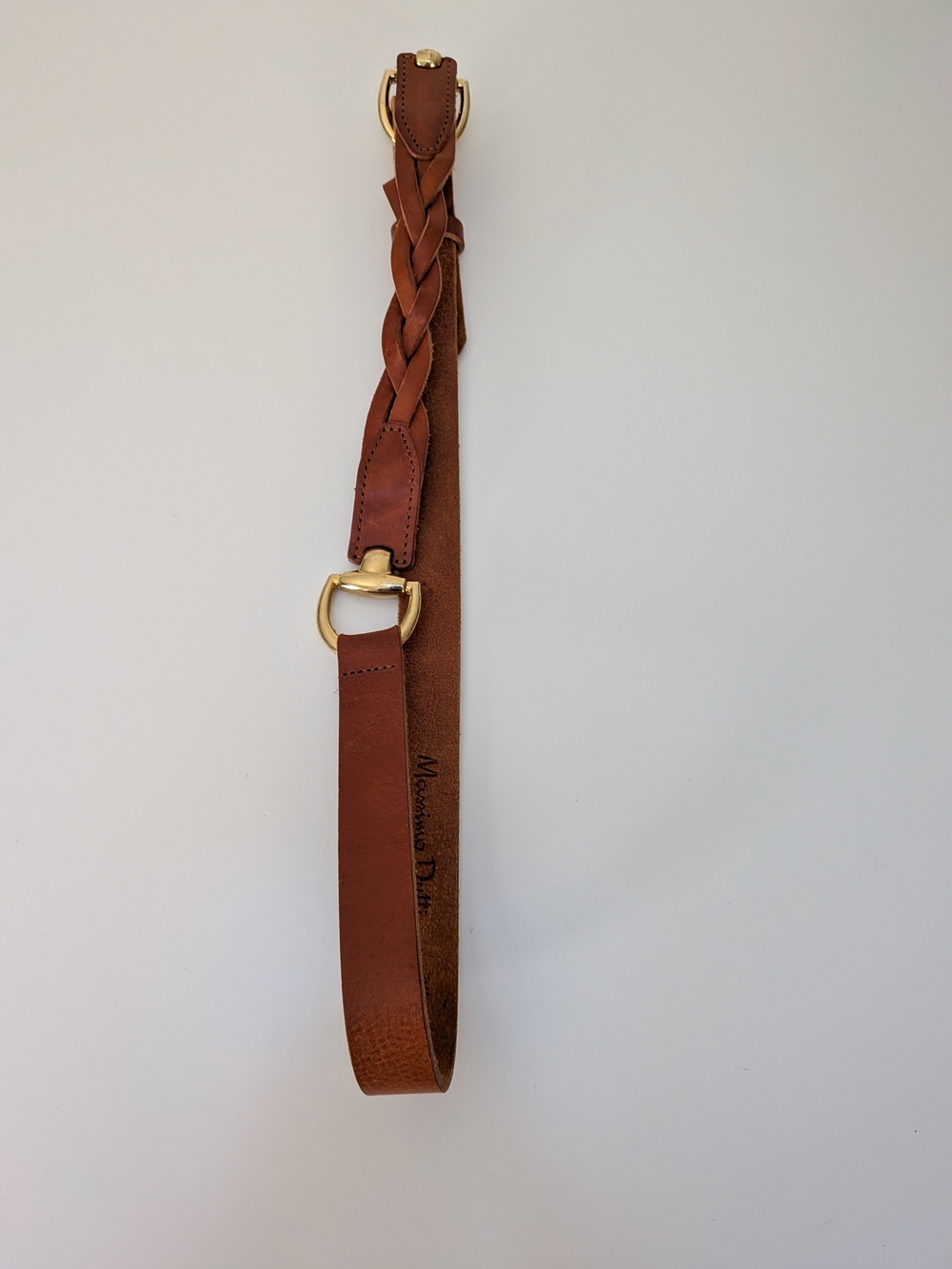 Massimo Dutti Brown Braided Leather Belt with Gold Hardware
